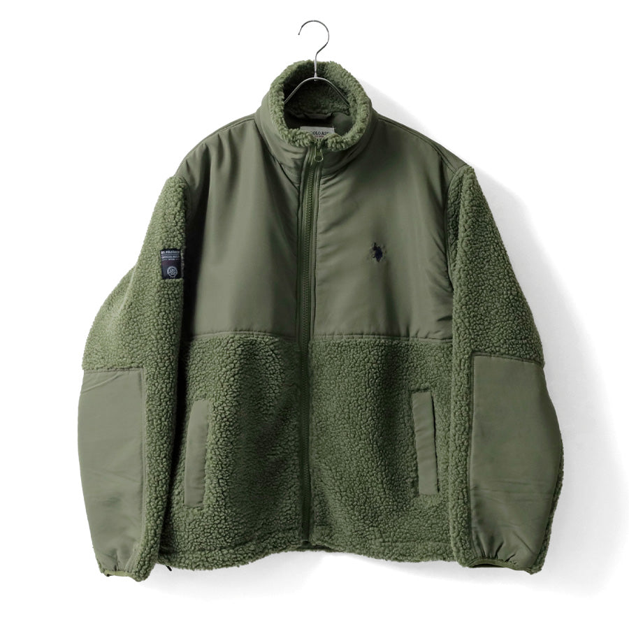 U.S. POLO ASSN. ユーエスポロアッスン ボア フリース ジャケット メンズ レディース ユニセックス スタンドジャケット ブルゾン オーバーサイズ ブランド ロゴ フルジップ 切替 軽量 ハイネック 暖かい 防寒着(3177140002)