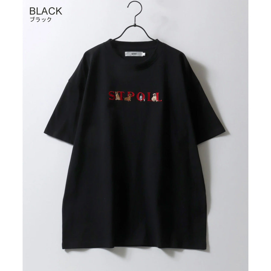 SITRY シトリー Tシャツ 半袖 メンズ レディース ユニセックス 綿100 別注 オーバーサイズ ビッグシルエット ワイドシルエット アニマル ゴースト ワンポイント刺繍 カットソー トップス(0115130027)