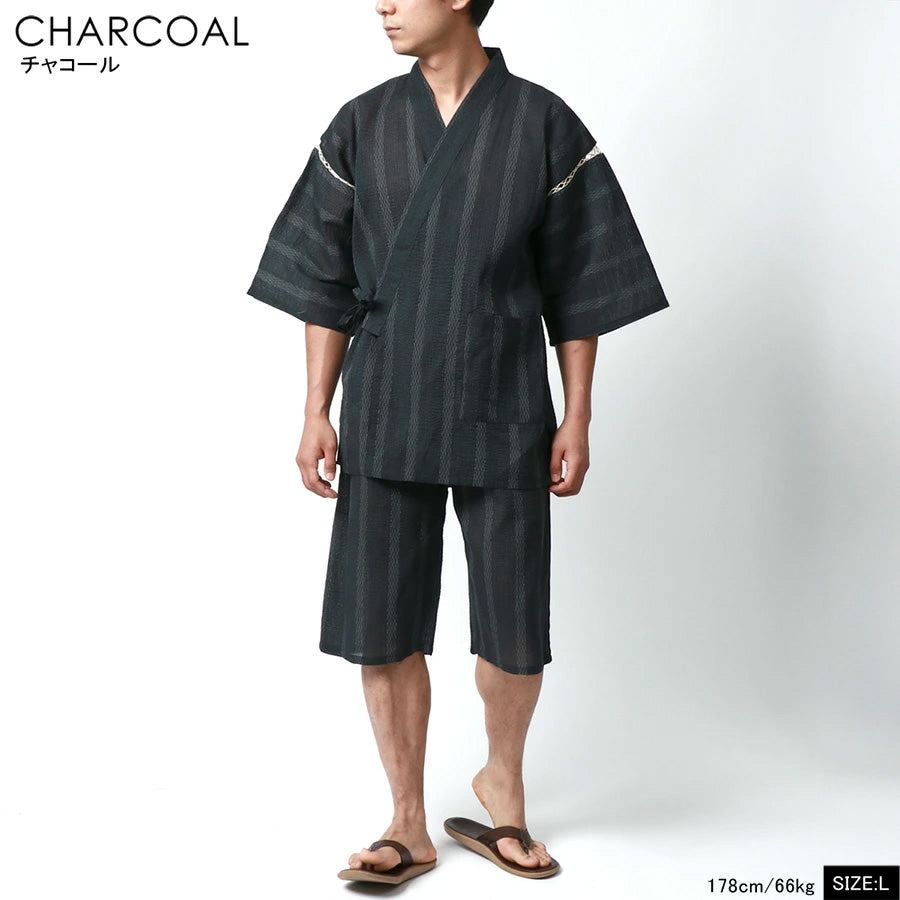 marukawa 甚平 甚兵衛 メンズ 涼しい おしゃれ 大きいサイズ じんべい jinbei しじら織 生地 半袖 上下セット 綿100 和服 和装 ルームウェア お祭り 花火大会 イベント(3192210014)