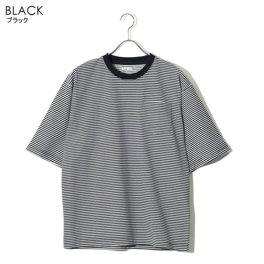 ヒヤロン 接触冷感 Tシャツ 半袖 ボーダー メンズ レディース ユニセックス クルーネック ポケット付き ポケT ひんやり 涼しい(0111690023)