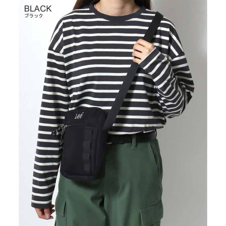 Lee リー ミニ 縦型 ショルダーバッグ メンズ レディース ユニセックス 男女兼用 撥水 ブランド ロゴ ワンポイント 刺繍 テープ付き 軽量 コンパクト 丈夫 耐久性 ポリエステル シンプル 収納力 旅行 アウトドア(7727840043)