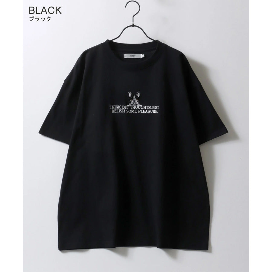 SITRY シトリー Tシャツ 半袖 メンズ レディース ユニセックス 綿100 別注 オーバーサイズ ビッグシルエット ワイドシルエット アニマル ワンポイント刺繍 ストリート カットソー トップス(0115130026)