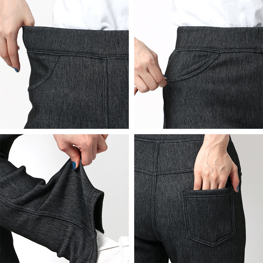 MRU エムアールユーレギンスパンツ レディース 裏ベロア デニム 無地 レギパン スキニー ストレッチパンツ イージーパンツ ルームウェア 部屋着(4393980004)