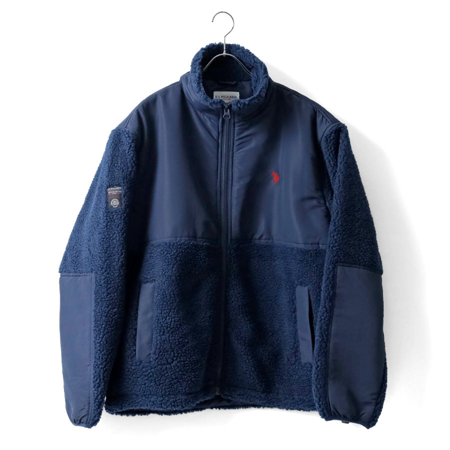 U.S. POLO ASSN. ユーエスポロアッスン ボア フリース ジャケット メンズ レディース ユニセックス スタンドジャケット ブルゾン オーバーサイズ ブランド ロゴ フルジップ 切替 軽量 ハイネック 暖かい 防寒着(3177140002)