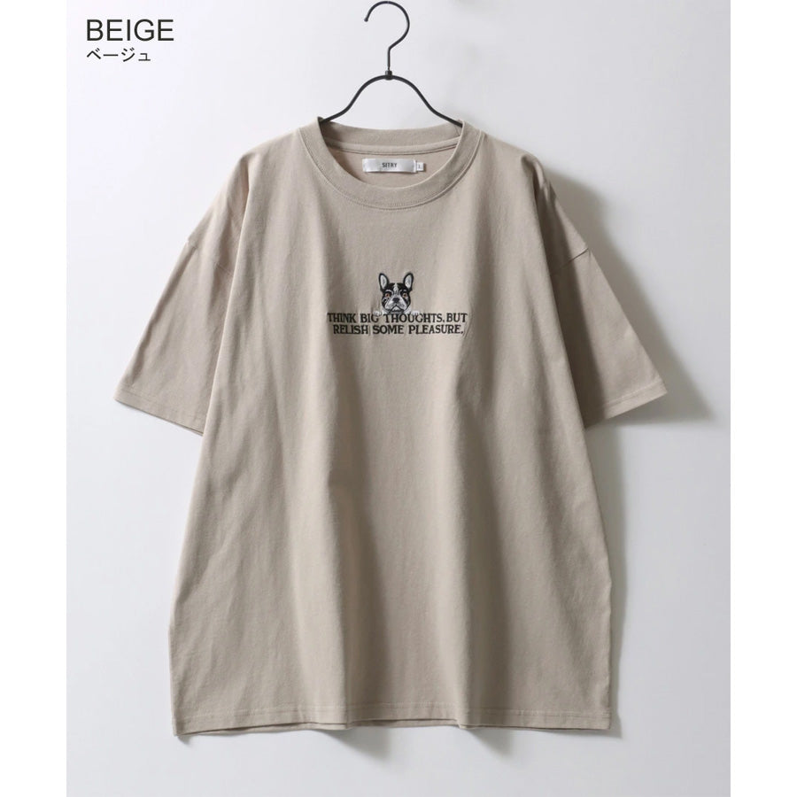 SITRY シトリー Tシャツ 半袖 メンズ レディース ユニセックス 綿100 別注 オーバーサイズ ビッグシルエット ワイドシルエット アニマル ワンポイント刺繍 ストリート カットソー トップス(0115130026)