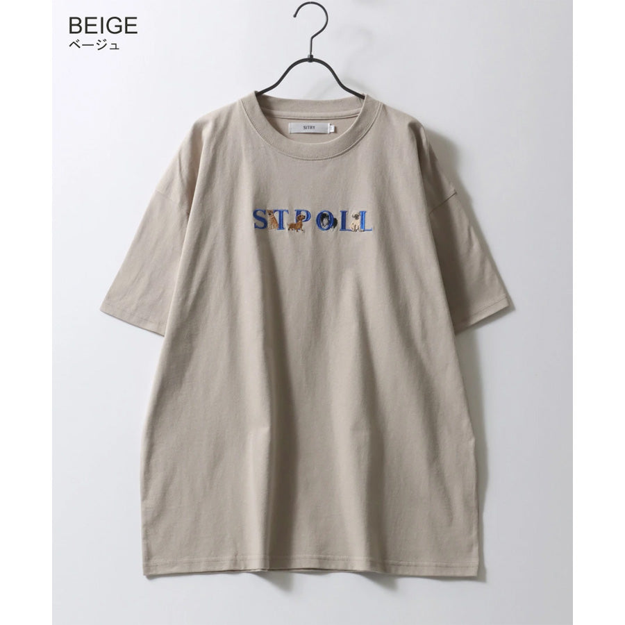 SITRY シトリー Tシャツ 半袖 メンズ レディース ユニセックス 綿100 別注 オーバーサイズ ビッグシルエット ワイドシルエット アニマル ゴースト ワンポイント刺繍 カットソー トップス(0115130027)