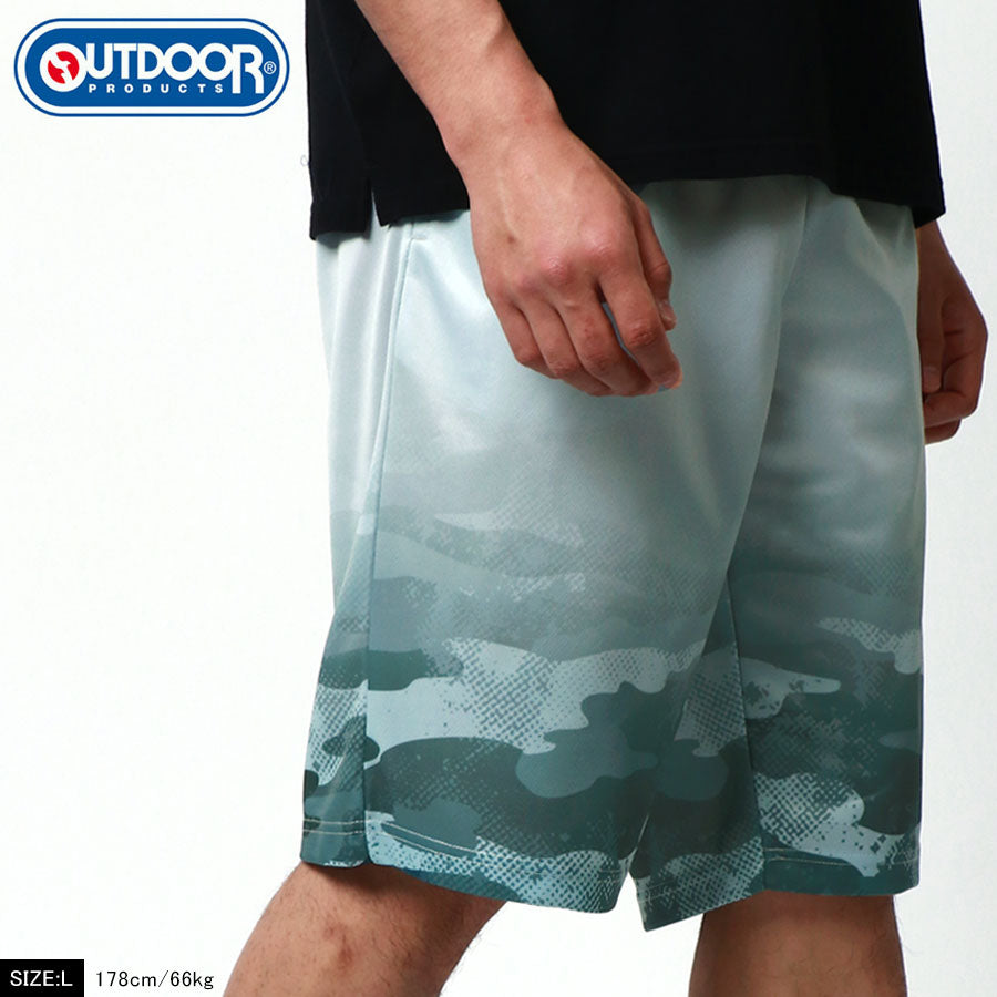 OUTDOOR PRODUCTS アウトドアプロダクツ ハーフパンツ メンズ 夏服 ドライメッシュ カモフラ グラデーション イージーパンツ ボトム ボトムス 短パン 迷彩(5181690008)