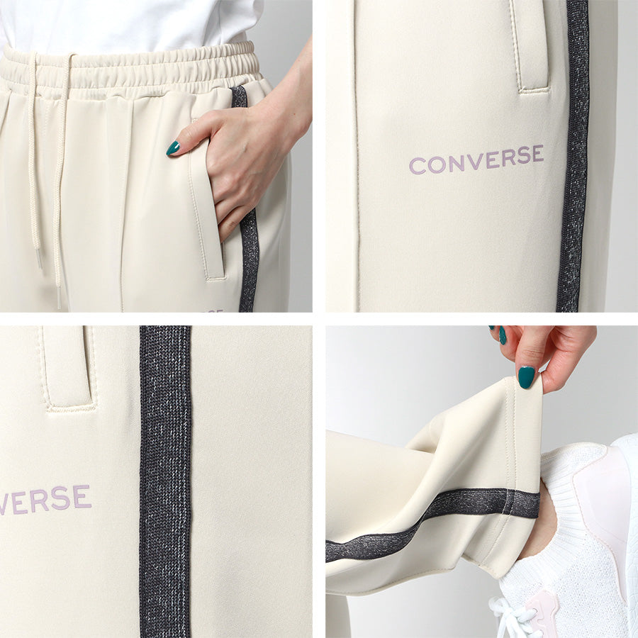 CONVERSE コンバース トラックパンツ レディース サイド ラメ ライン UVカット ストレッチ ジャージ 下 ジャージパンツ ズボン ボトム ボトムス スポーツ トレーニング ヨガ フィットネス(5392280062)