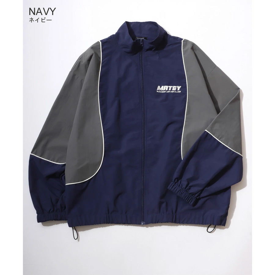 MATEY メーティー ロゴ 切替ライン シャカシャカ ナイロンブルゾン メンズ レディース ユニセックス トラックジャケット ライトアウター オーバーサイズ ルーズ(3142210160)