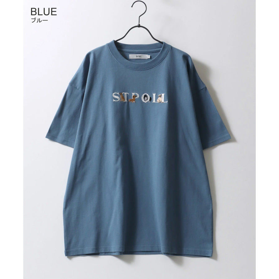 SITRY シトリー Tシャツ 半袖 メンズ レディース ユニセックス 綿100 別注 オーバーサイズ ビッグシルエット ワイドシルエット アニマル ゴースト ワンポイント刺繍 カットソー トップス(0115130027)