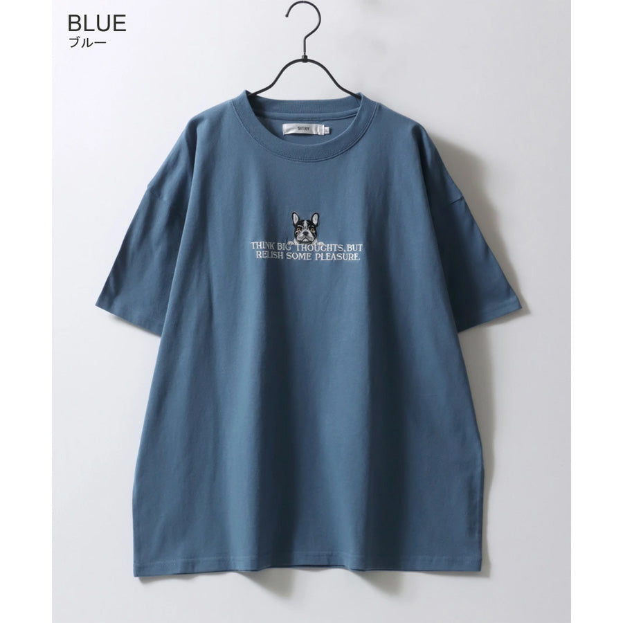 SITRY シトリー Tシャツ 半袖 メンズ レディース ユニセックス 綿100 別注 オーバーサイズ ビッグシルエット ワイドシルエット アニマル ワンポイント刺繍 ストリート カットソー トップス(0115130026)