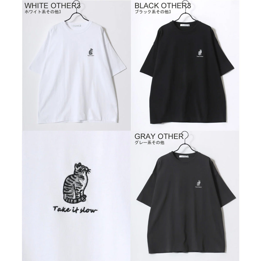 Lazar ラザル Tシャツ メンズ レディース ユニセックス 半袖 ビッグシルエット オーバーサイズ ロゴ ワンポイント 刺繍 アニマル柄 犬柄 猫柄 カットソー トップス(0115030059)