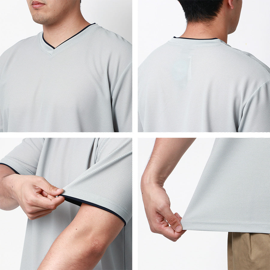 【大きいサイズ】DISCUS SPORTEC ディスカス スポーテック Tシャツ メンズ 半袖 大きいサイズ 夏服 Vネック ワッフル 無地 吸汗速乾 消臭抗菌 ティーシャツ 速乾 ドライ(6812280901)