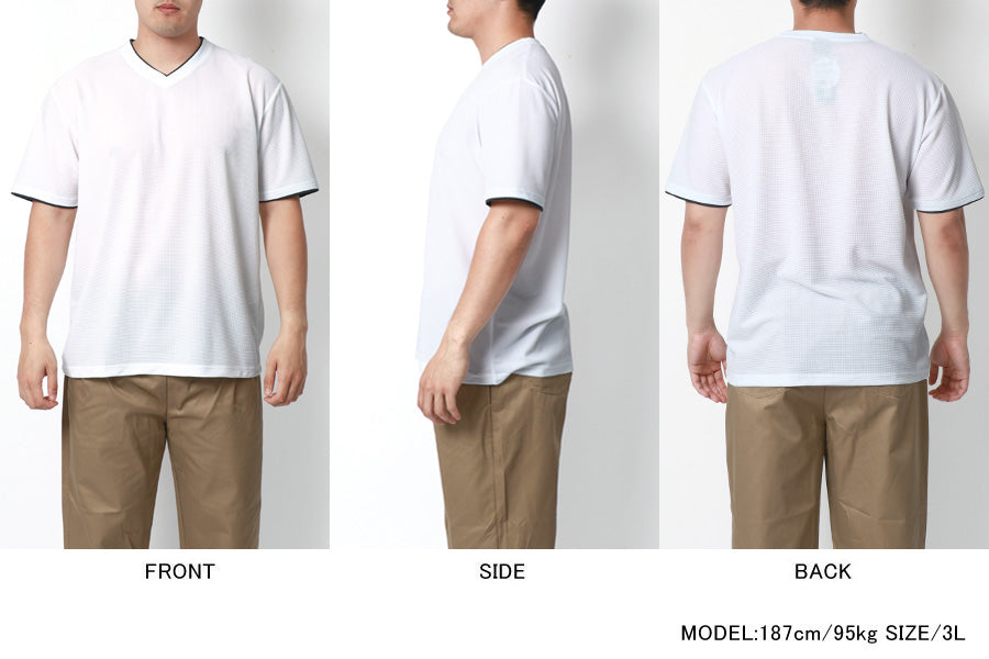 【大きいサイズ】DISCUS SPORTEC ディスカス スポーテック Tシャツ メンズ 半袖 大きいサイズ 夏服 Vネック ワッフル 無地 吸汗速乾 消臭抗菌 ティーシャツ 速乾 ドライ(6812280901)