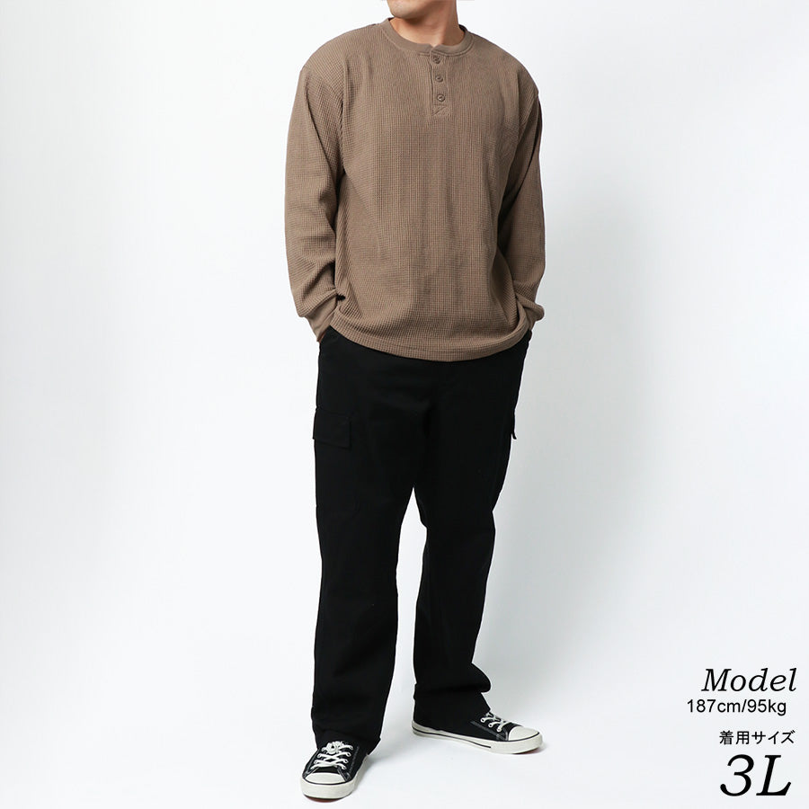 【大きいサイズ】MRU エムアールユー Tシャツ 長袖 大きいサイズ 秋冬 ヘンリーネック ワッフル 無地(6815030001)