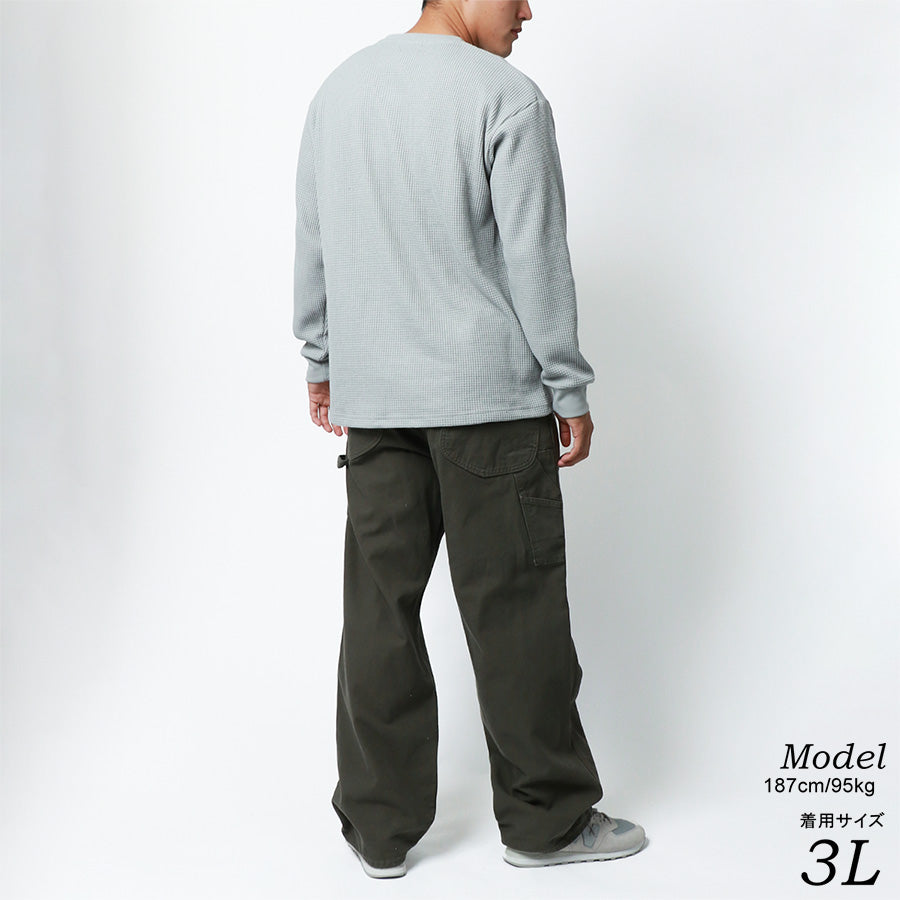 【大きいサイズ】MRU エムアールユー Tシャツ 長袖 大きいサイズ 秋冬 ヘンリーネック ワッフル 無地(6815030001)