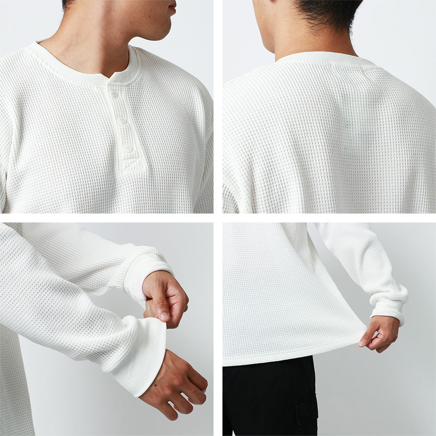 【大きいサイズ】MRU エムアールユー Tシャツ 長袖 大きいサイズ 秋冬 ヘンリーネック ワッフル 無地(6815030001)