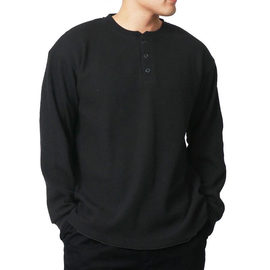 【大きいサイズ】MRU エムアールユー Tシャツ 長袖 大きいサイズ 秋冬 ヘンリーネック ワッフル 無地(6815030001)