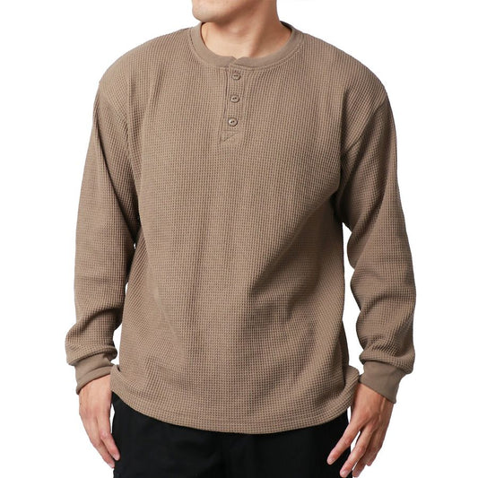 【大きいサイズ】MRU エムアールユー Tシャツ  長袖 大きいサイズ 秋冬 ヘンリーネック ワッフル 無地(6815030001)