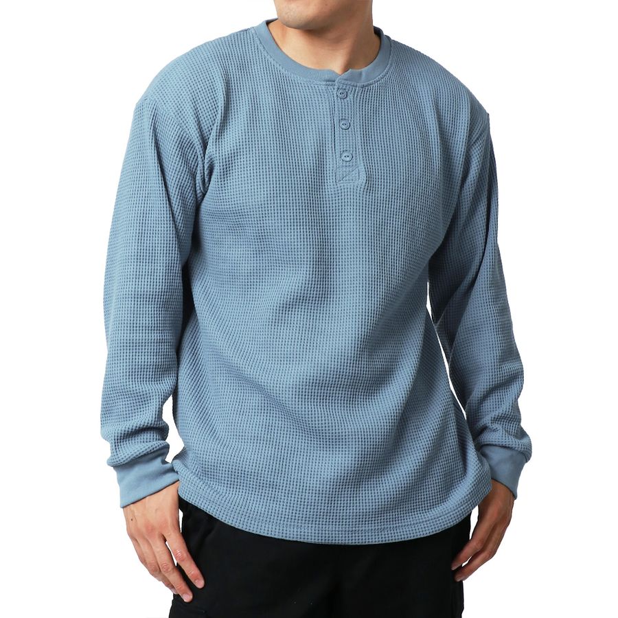 【大きいサイズ】MRU エムアールユー Tシャツ 長袖 大きいサイズ 秋冬 ヘンリーネック ワッフル 無地(6815030001)