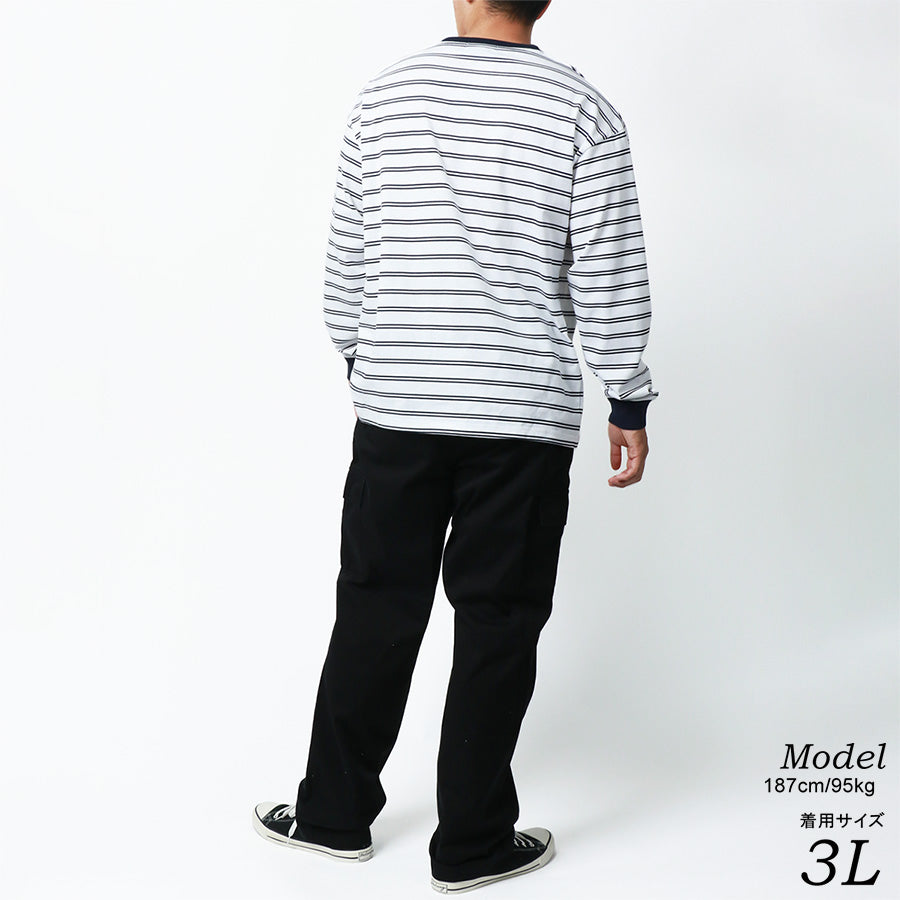 【大きいサイズ】MRU エムアールユーTシャツ 長袖 大きいサイズ キングサイズ 吸汗速乾 UVカット ボーダー(6815030003)