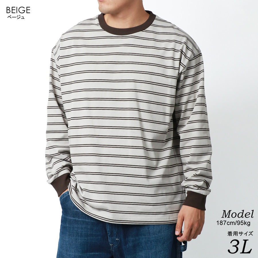 【大きいサイズ】MRU エムアールユーTシャツ 長袖 大きいサイズ キングサイズ 吸汗速乾 UVカット ボーダー(6815030003)