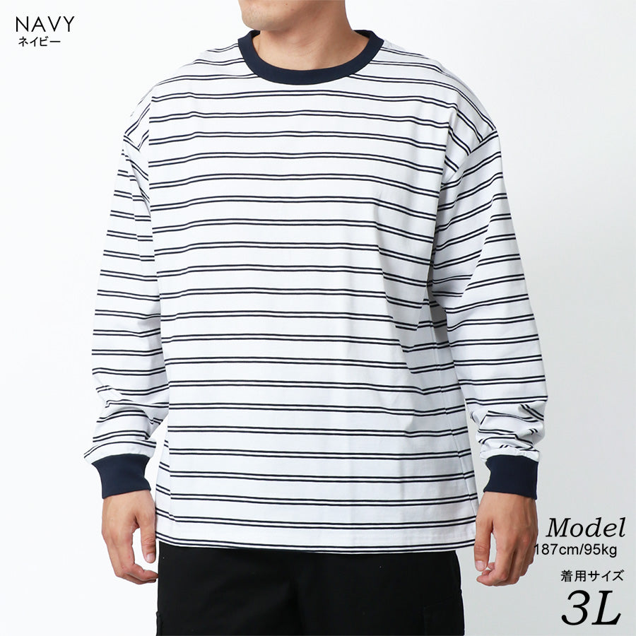 【大きいサイズ】MRU エムアールユーTシャツ 長袖 大きいサイズ キングサイズ 吸汗速乾 UVカット ボーダー(6815030003)