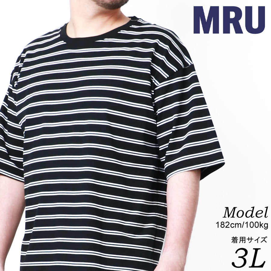 【大きいサイズ】MRU エムアールユー 大きいサイズ メンズ Tシャツ 半袖 ボーダー 吸汗速乾 接触冷感 UVカット 速乾 ドライ ティーシャツ(6815030008)