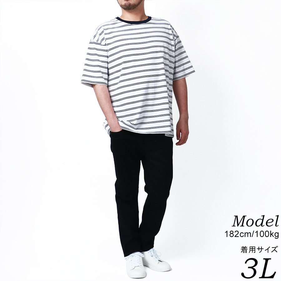 【大きいサイズ】MRU エムアールユー 大きいサイズ メンズ Tシャツ 半袖 ボーダー 吸汗速乾 接触冷感 UVカット 速乾 ドライ ティーシャツ(6815030008)
