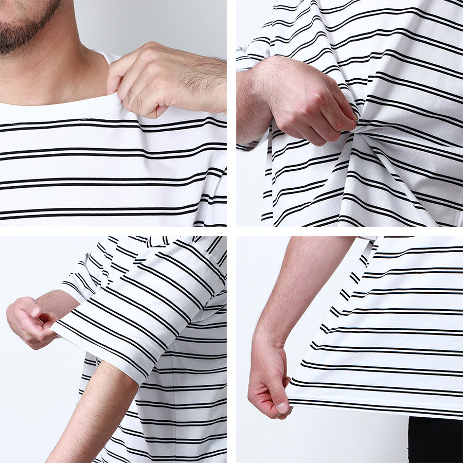 【大きいサイズ】MRU エムアールユー 大きいサイズ メンズ Tシャツ 半袖 ボーダー 吸汗速乾 接触冷感 UVカット 速乾 ドライ ティーシャツ(6815030008)