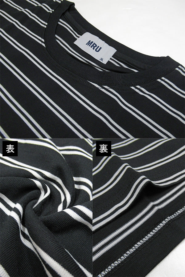【大きいサイズ】MRU エムアールユー 大きいサイズ メンズ Tシャツ 半袖 ボーダー 吸汗速乾 接触冷感 UVカット 速乾 ドライ ティーシャツ(6815030008)