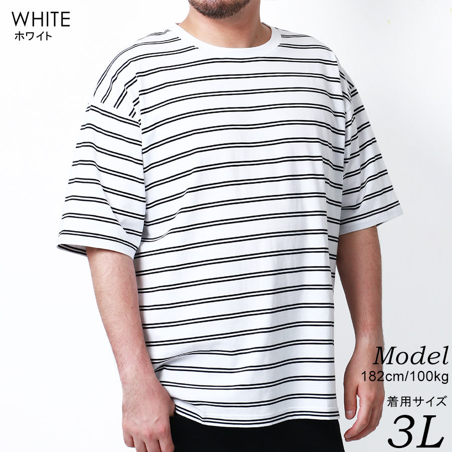 【大きいサイズ】MRU エムアールユー 大きいサイズ メンズ Tシャツ 半袖 ボーダー 吸汗速乾 接触冷感 UVカット 速乾 ドライ ティーシャツ(6815030008)