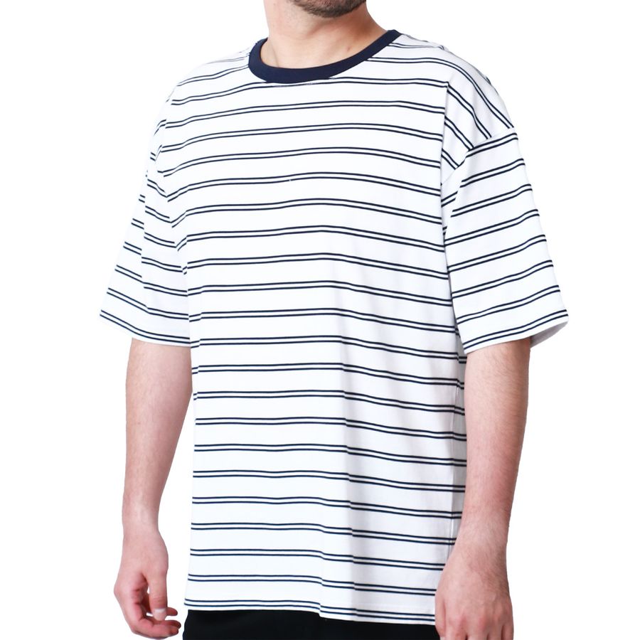 【大きいサイズ】MRU エムアールユー 大きいサイズ メンズ Tシャツ 半袖 ボーダー 吸汗速乾 接触冷感 UVカット 速乾 ドライ ティーシャツ(6815030008)