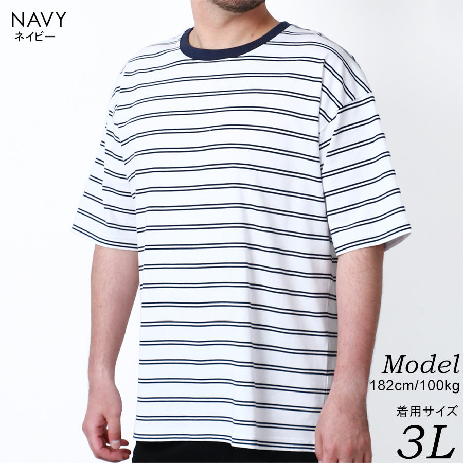 【大きいサイズ】MRU エムアールユー 大きいサイズ メンズ Tシャツ 半袖 ボーダー 吸汗速乾 接触冷感 UVカット 速乾 ドライ ティーシャツ(6815030008)