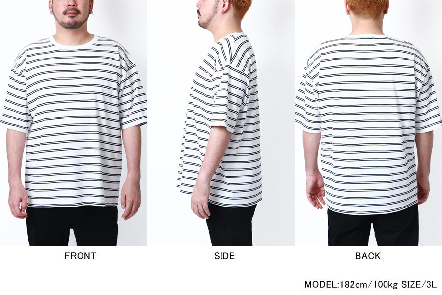 【大きいサイズ】MRU エムアールユー 大きいサイズ メンズ Tシャツ 半袖 ボーダー 吸汗速乾 接触冷感 UVカット 速乾 ドライ ティーシャツ(6815030008)