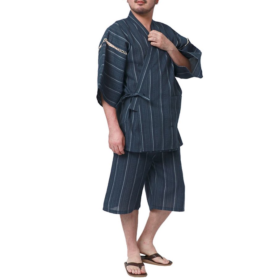 【大きいサイズ】marukawa マルカワ 甚平 メンズ 大きいサイズ 夏服 しじら 無地 ストライプ 甚兵衛 ジンベイ じんべい じんべえ 上下セット セットアップ シジラ 和服 和装 レトロ モダン 清涼 涼しい 夏祭り お祭り 花火大会(6892080021)