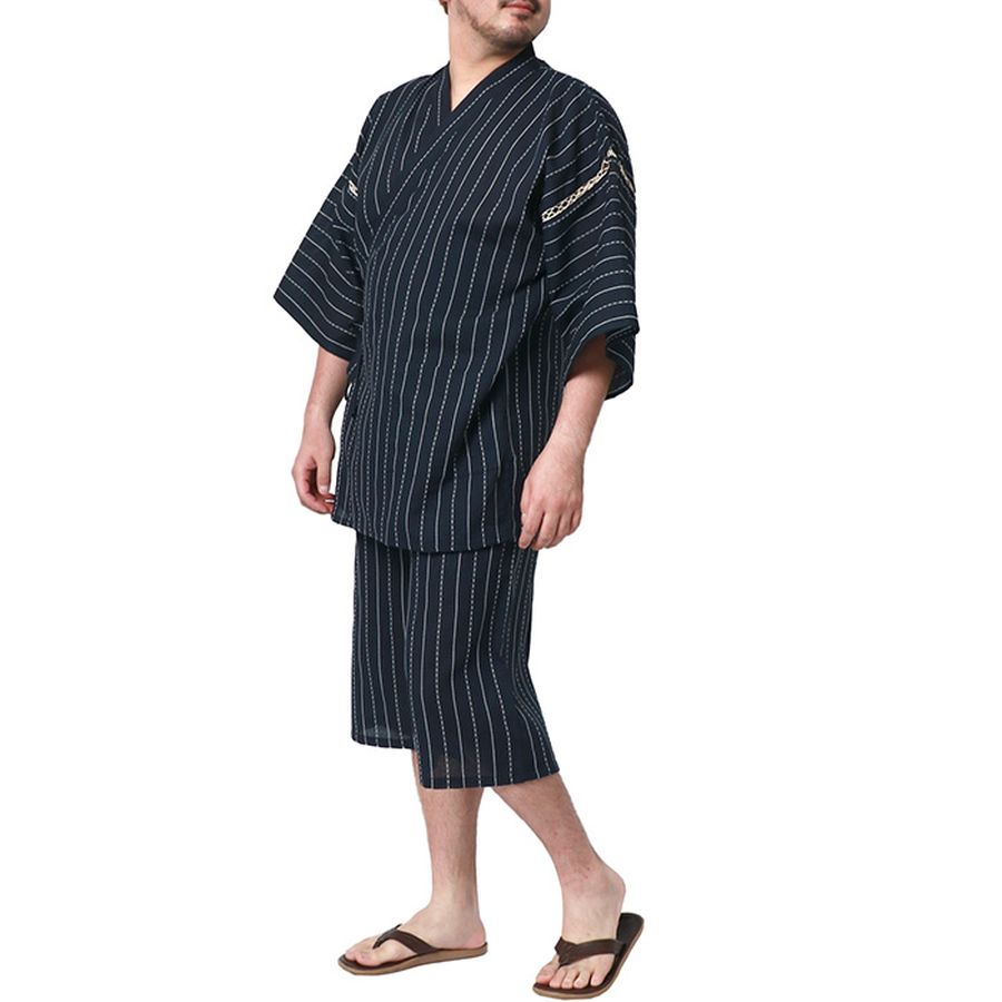 【大きいサイズ】marukawa マルカワ 甚平 メンズ 大きいサイズ 夏服 しじら 無地 ストライプ 甚兵衛 ジンベイ じんべい じんべえ 上下セット セットアップ シジラ 和服 和装 レトロ モダン 清涼 涼しい 夏祭り お祭り 花火大会(6892080021)