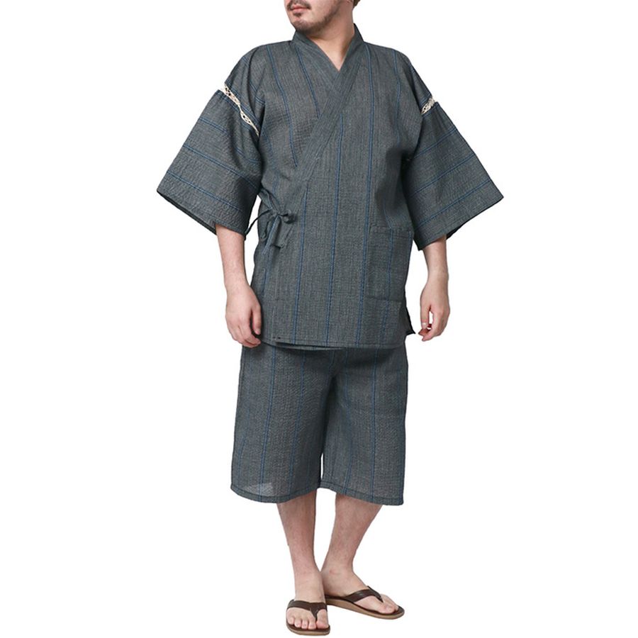 【大きいサイズ】marukawa マルカワ 甚平 メンズ 大きいサイズ 夏服 しじら 無地 ストライプ 甚兵衛 ジンベイ じんべい じんべえ 上下セット セットアップ シジラ 和服 和装 レトロ モダン 清涼 涼しい 夏祭り お祭り 花火大会(6892080021)