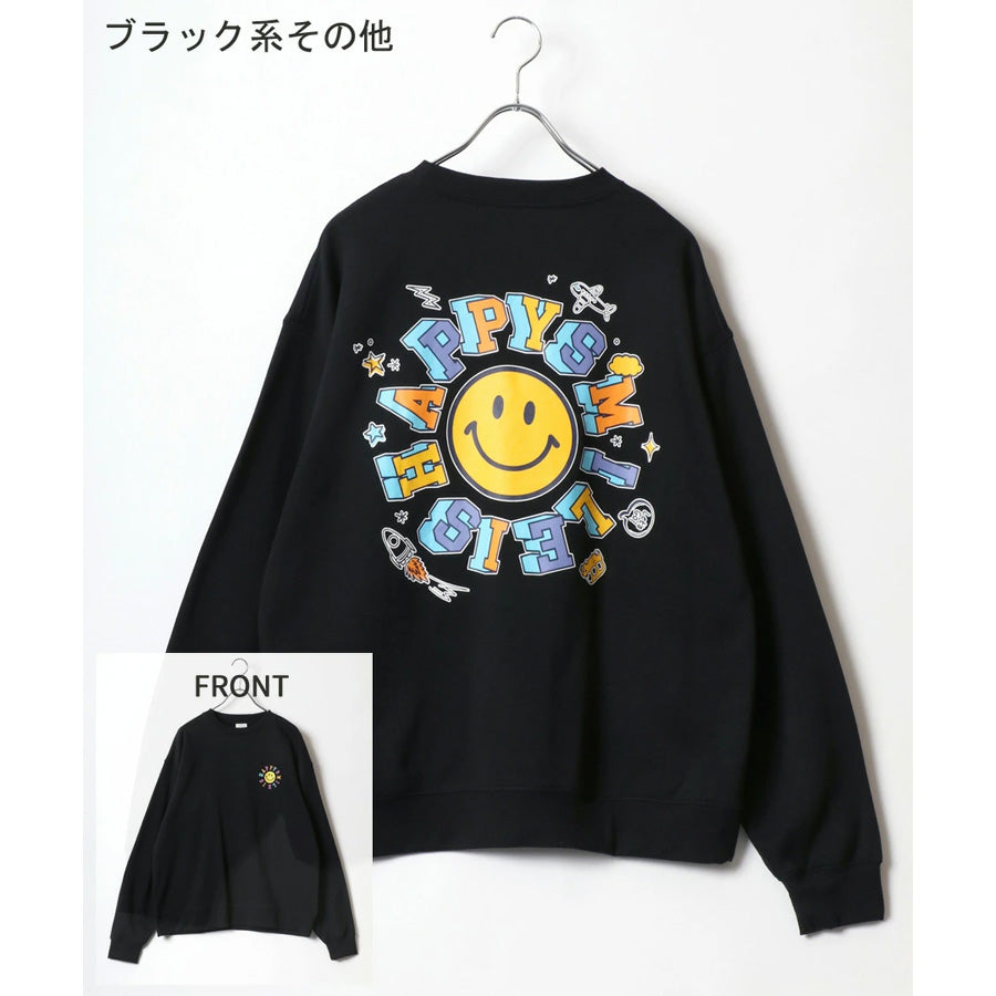 SMILEY FACE スマイリーフェイス スウェット トレーナー メンズ 裏起毛 ビッグシルエット ゆったり シンプル ロゴ入り 長袖 大きいサイズ おしゃれ かわいい レディース(0122510146)