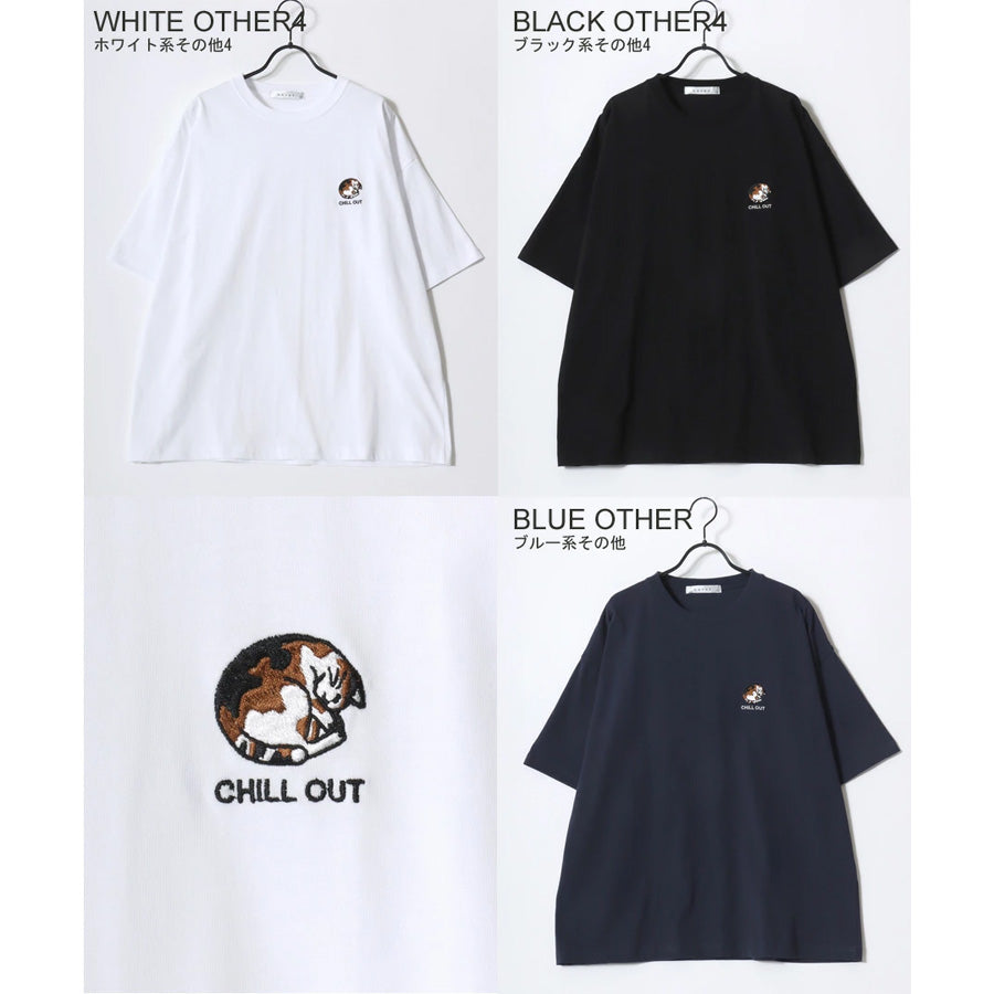 Lazar ラザル Tシャツ メンズ レディース ユニセックス 半袖 ビッグシルエット オーバーサイズ ロゴ ワンポイント 刺繍 アニマル柄 犬柄 猫柄 カットソー トップス(0115030059)