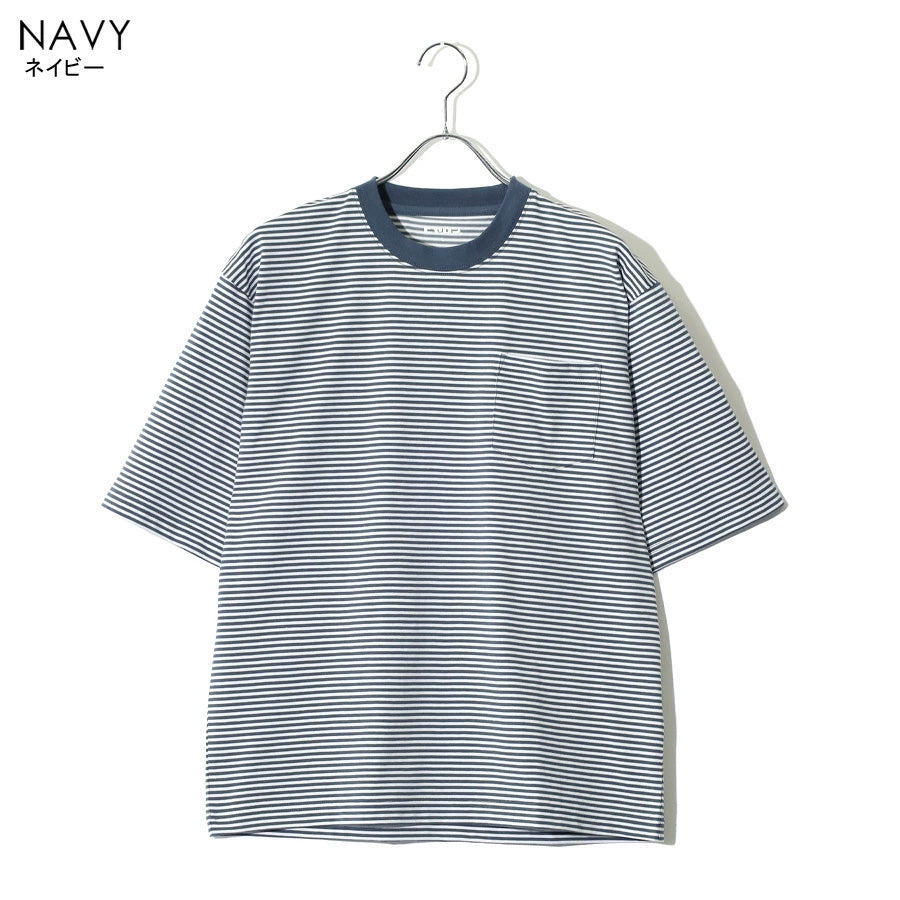 ヒヤロン 接触冷感 Tシャツ 半袖 ボーダー メンズ レディース ユニセックス クルーネック ポケット付き ポケT ひんやり 涼しい(0111690023)