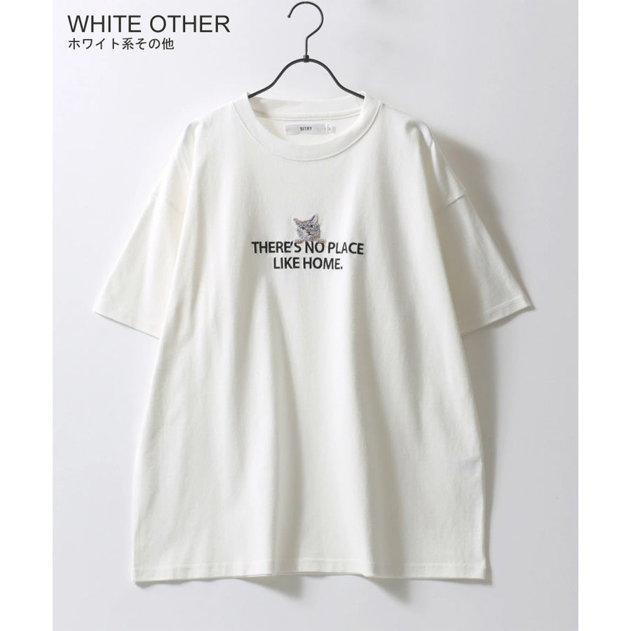 SITRY シトリー Tシャツ 半袖 メンズ レディース ユニセックス 綿100 別注 オーバーサイズ ビッグシルエット ワイドシルエット アニマル ワンポイント刺繍 ストリート カットソー トップス(0115130026)