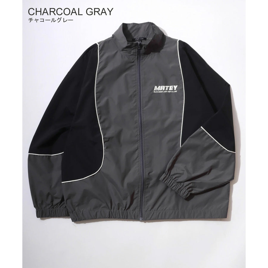 MATEY メーティー ロゴ 切替ライン シャカシャカ ナイロンブルゾン メンズ レディース ユニセックス トラックジャケット ライトアウター オーバーサイズ ルーズ(3142210160)