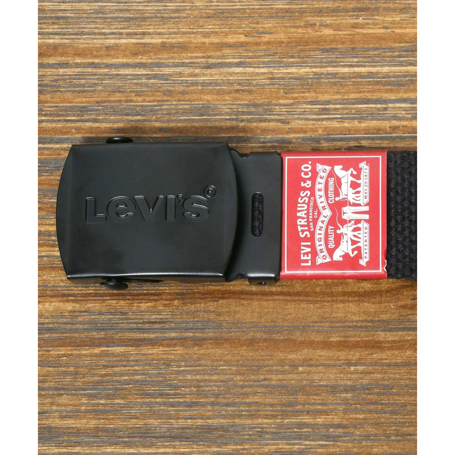 Levi's リーバイス GI ガチャベルト 35mm ブラックバックル 日本製 MADE IN JAPAN ブランド ロゴ ロングサイズ カジュアル ワーク 長さの調整~115cmまで可能(7718990029)