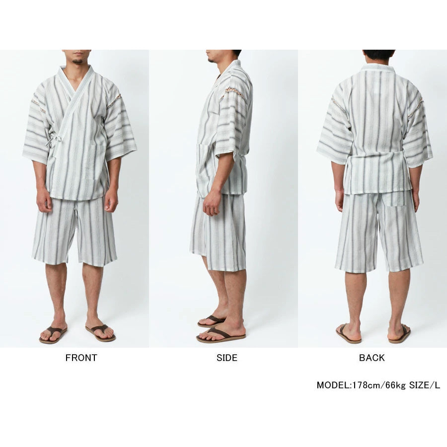 marukawa 甚平 甚兵衛 メンズ 涼しい おしゃれ 大きいサイズ じんべい jinbei しじら織 生地 半袖 上下セット 綿100 和服 和装 ルームウェア お祭り 花火大会 イベント(3192210014)