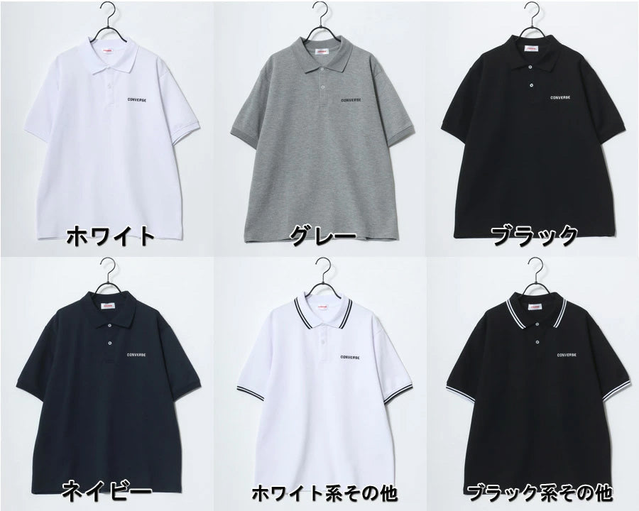 CONVERSE コンバース ポロシャツ 半袖 メンズ レディース ユニセックス ブランド QUICK DRY 速乾 カノコ 無地 ロゴ オールスター ワンポイント刺繍 襟ライン 鹿の子(0142280184)