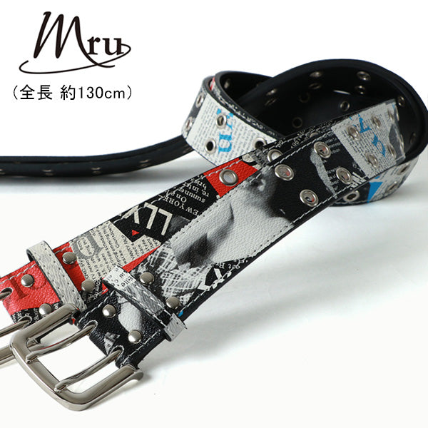 MRU エムアールユー Wピンベルト おしゃれ カジュアル 総柄 ダブルピンベルト(7718490278)