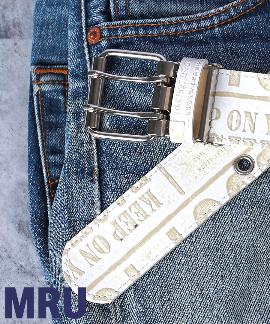 MRU エムアールユー ベルト メンズ PUレザー ダブルピン Wピンベルト ロングベルト ハトメベルト 革ベルト 日本製(7718490279)