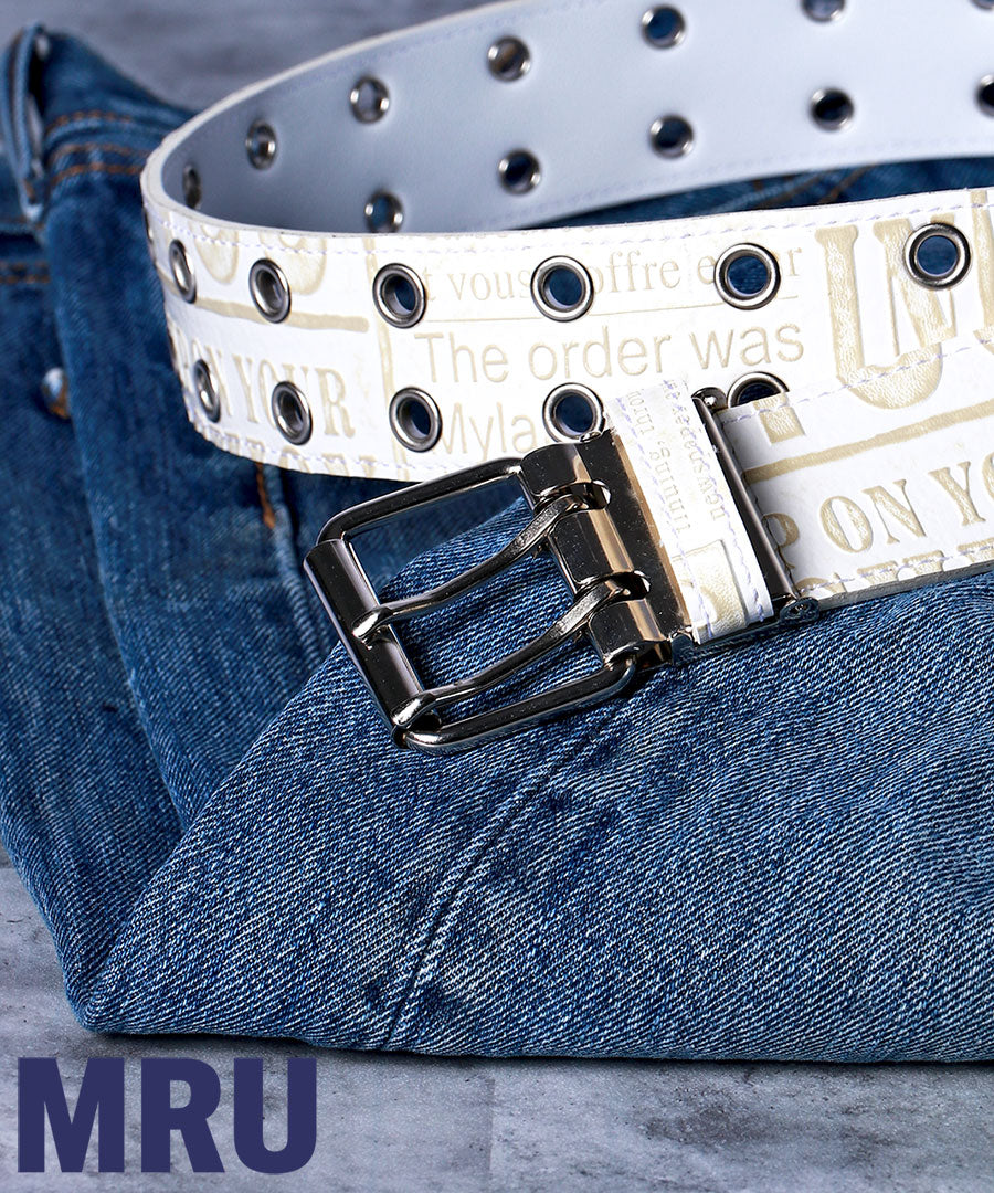 MRU エムアールユー ベルト メンズ PUレザー ダブルピン Wピンベルト ロングベルト ハトメベルト 革ベルト 日本製(7718490279)