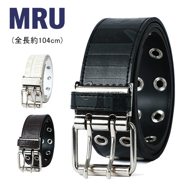 MRU エムアールユー ベルト メンズ PUレザー ダブルピン Wピンベルト ロングベルト ハトメベルト 革ベルト 日本製(7718490279)